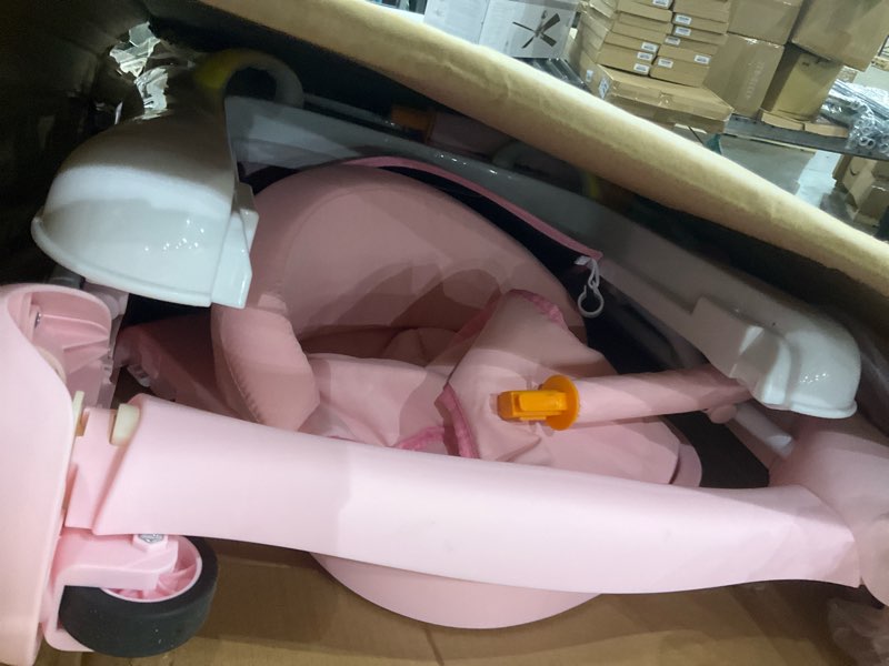 Condition photo showing As Is for 5-in-1 Baby Walker, Baby Walkers for Boys Girls 6-12 Months, Foldable Activity Walker, Toddler Infant Walker with Bouncer, Adjustable Height, Removable Footrest, Feeding Tray, Music a-Pink