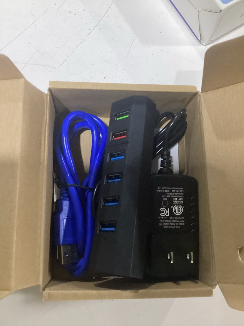 Condition photo showing New/Like New for usb hub, aiibe 6 ports super high speed usb 3.0 hub splitter + 24w power adapter + usb 3.0 cable, black smart fast charger powered usb hub for laptop, mac, pc, mobile hdd, mulitple devices (1) black