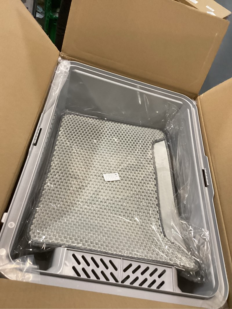 Condition photo showing New/Like New for Stainless Steel Jumbo Open Cat Litter Box, XXXL 28"x20.5"x14" for Large Cats & Multi-Cat Households, Anti-Leakage High Walls & Non-Slip Base, Non-Sticky, Easy Clean Durable Metal Litter Pan Light Gray