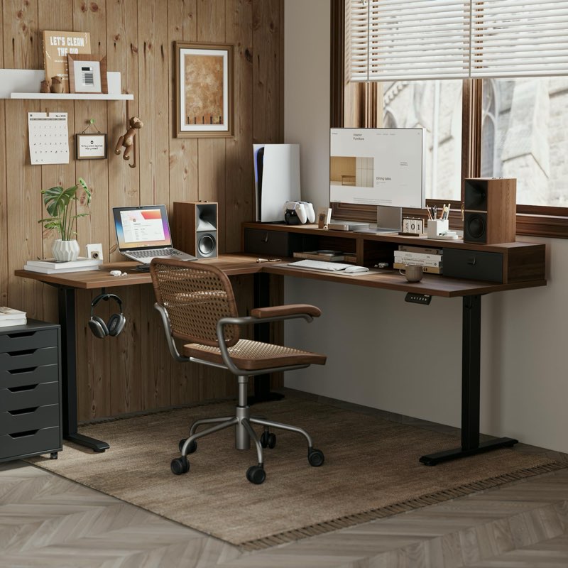 (Incomplete only 1 box) Agilestic L Shaped Electric Standing Desk with 2 Drawers, 63 Inch Ergonomic Adjustable Height Desk with Storage, Corner Desk Sit Stand up Computer Table for Work Office Home, White