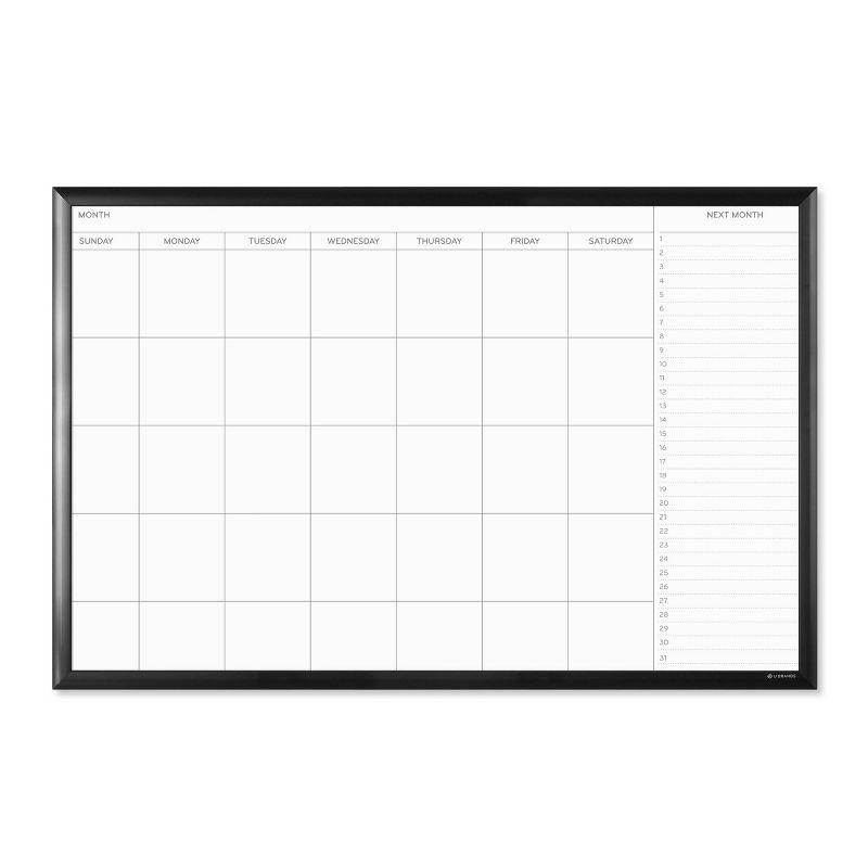 Brands 36"x24" Magnetic Dry Erase Calendar Board Black Aluminum Frame