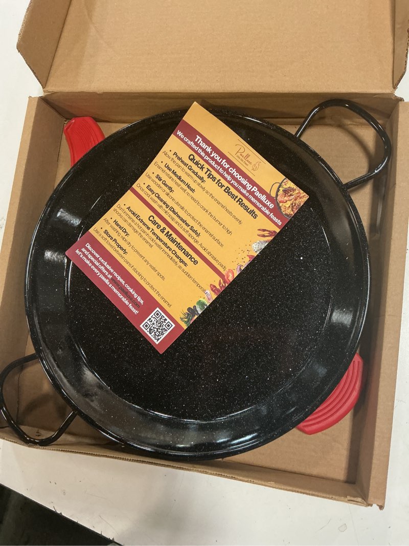 Condition photo showing Good Condition for paella pan – enamelled, no-rust steel skillet – easy-to-clean pan for propane & gas burners – indoor & outdoor cooking cacerola paellera sarten – 13 inch, for 6 servings