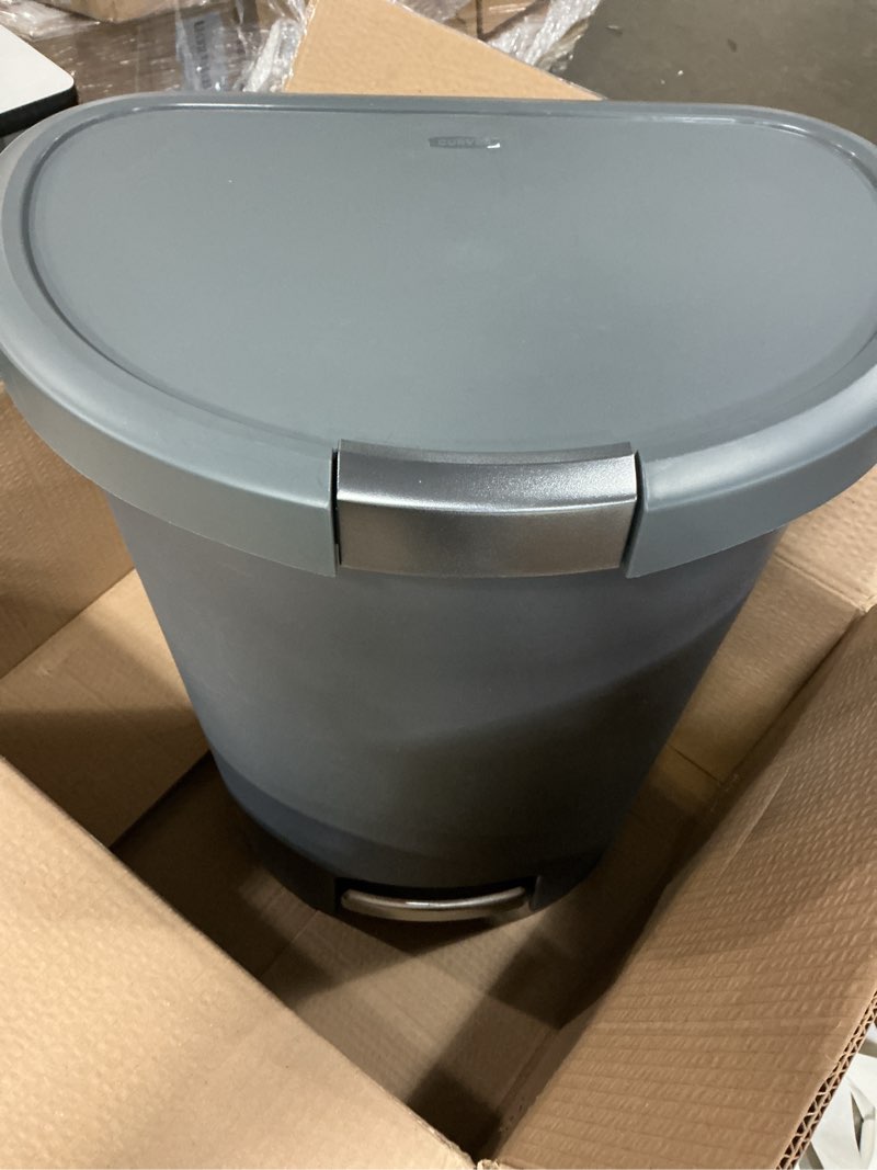 Condition photo showing Good Condition for curver infinity 45.5 liter / 13 gallon plastic kitchen trash can with foot pedal and locking lid - perfect for household use indoor for garbage disposal or recycling, grey
