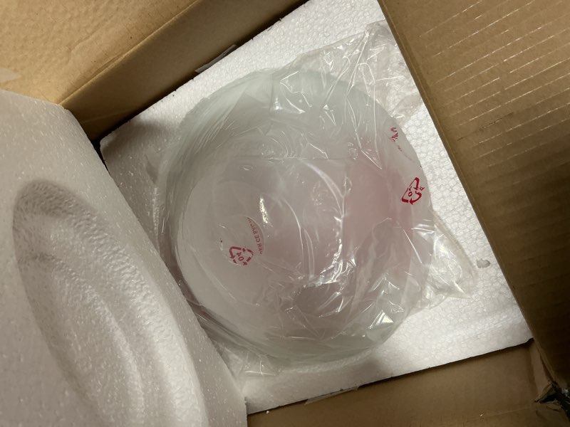 Condition photo showing Good Condition for Aspen Creative 23147-11A Replacement Alabaster Glass Shade for Medium Base Socket Torchiere Lamp, Swag Lamp, Pendant, 1 Light Wall Sconce & Island Fixture, 11-1/2" Diameter x 4" High, 1 Pack Transitional 11-1/2" x 4"