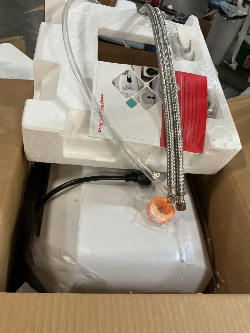 Condition photo showing Good Condition for 4 gallon water heater under sink instant hot water heaters 1500w 110v 120v under counter mini tank water heater with safety vavle 1/2" npt for kitchen,bathroom,camper,rv, white white 14.25 in x 18.25 in x 12.25 in