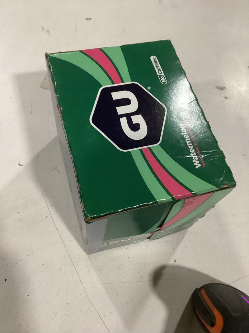 Condition photo showing New/Like New for gu energy chews, watermelon energy gummies with electrolytes, vegan, gluten-free, kosher, caffeine-f