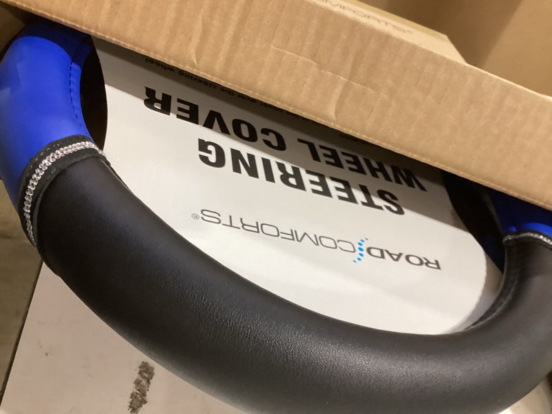 Condition photo showing Good Condition for road comforts leather steering wheel cover - made with pvc leather - anti-slip, universal fit 14 1/2 inches to 15 inches - dark blue