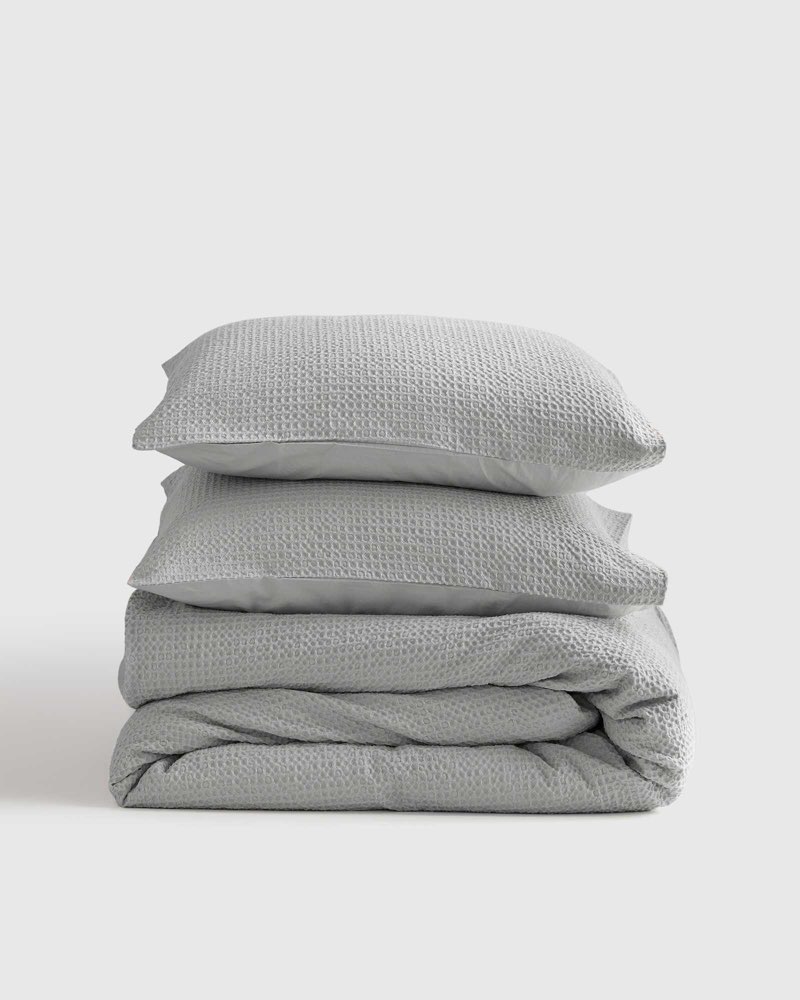 quince, organic luxe honeycomb set of 3 ,duvet cover +cover of pillow ,(king) ,grey