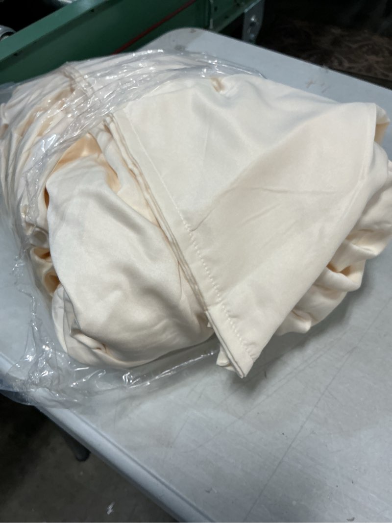 Condition photo showing Good Condition for queen sheet set, 100% rayon derived from bamboo, cooling bed sheets, ivory | 4 piece set, 16" deep pocket, soft breathable viscose bedding, smooth twill weave, envelope pillowcases, for hot sleepers ivory queen