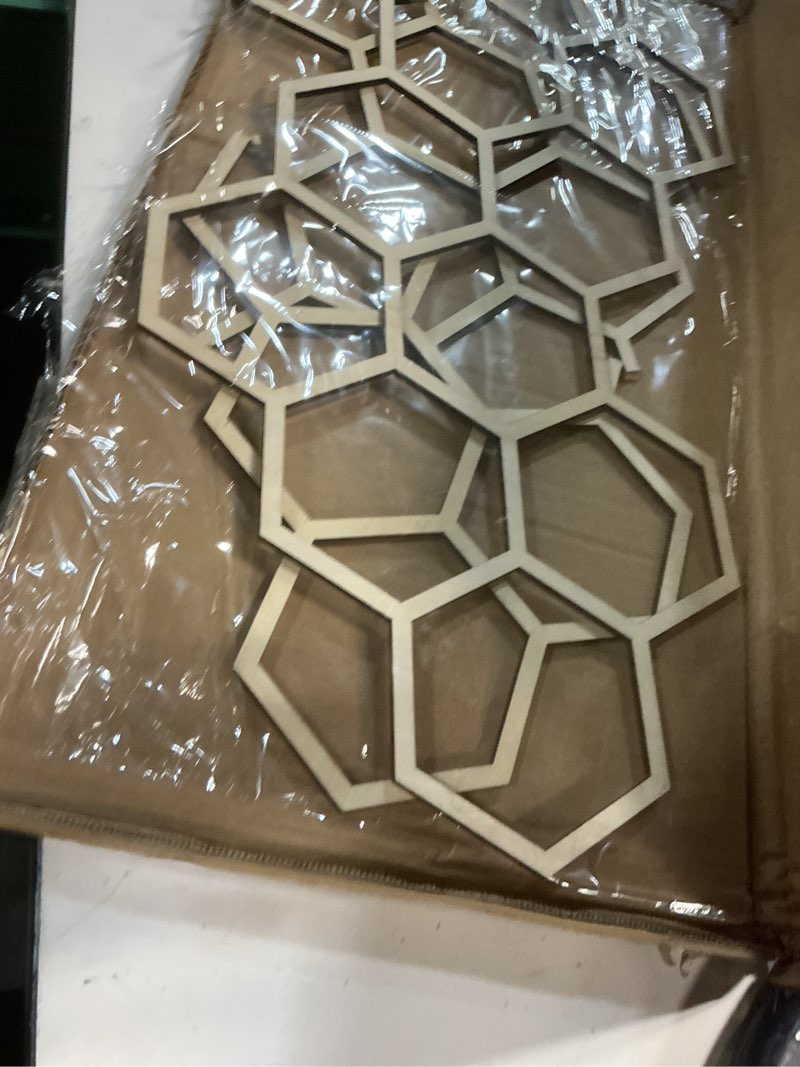 Condition photo showing New/Like New for silipull 2 pcs 22 x 12 inch large wood honeycomb decoration honeycomb wall decor wood hexagon decor bee wall hanging decoration for living room garden bedroom office home party(wood color)