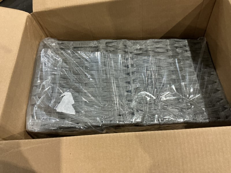 Condition photo showing Good Condition for bidtakay wicker storage baskets for organizing 4-pack hand-woven imitation dark grey wicker cube storage bins with liners for shelves closet cabinet 11x11 waterproof cube organizer for pantry 11 inch cube-4 pcs dark grey