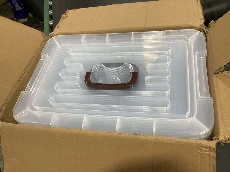 Condition photo showing New/Like New for citylife 6 packs 6 qt storage bins with lids clear plastic bins with grey handle stackable storage containers for organizing 6.0qt 6 pack