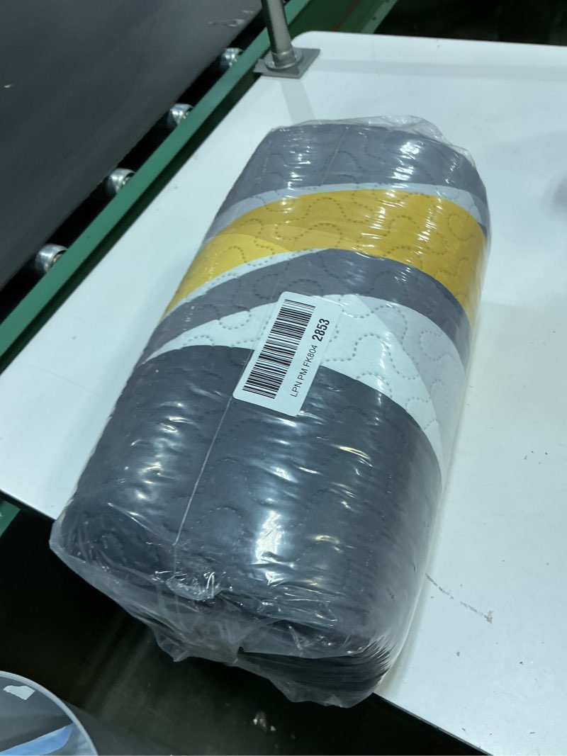 Condition photo showing Good Condition for weesire Classic Line Pattern Bedding Quilt Queen Size Modern Grey Yellow and White Stripe Quilt with 2 Shams, Gray and Yellow Comforter Sets Lightweight Breathable Bedspreads Coverlet, 90''x96'' P1-yellow and Grey Queen