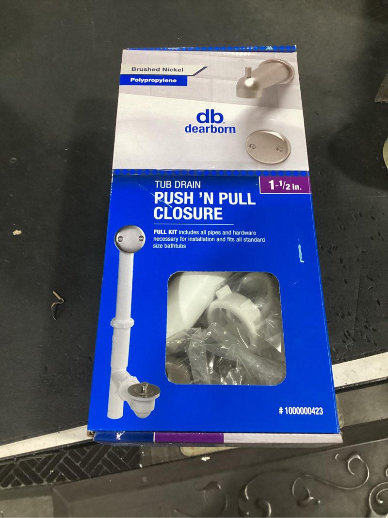 Condition photo showing Good Condition for dearborn 1-1/2-in brushed nickel push n' pull white/brushed nickel push-pull drain with polypropylene pipe included model #1000000423