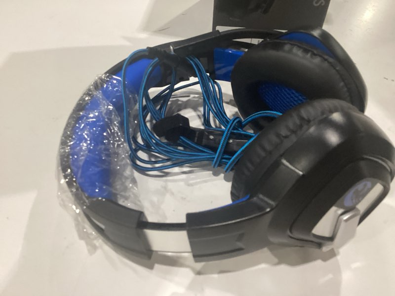 Condition photo showing New/Like New for ziumier gaming headset for pc, ps4, ps5, xbox one, xbox series s/x, switch, noise canceling microphone, stereo surround sound, 3.5mm wired gaming headphones blue