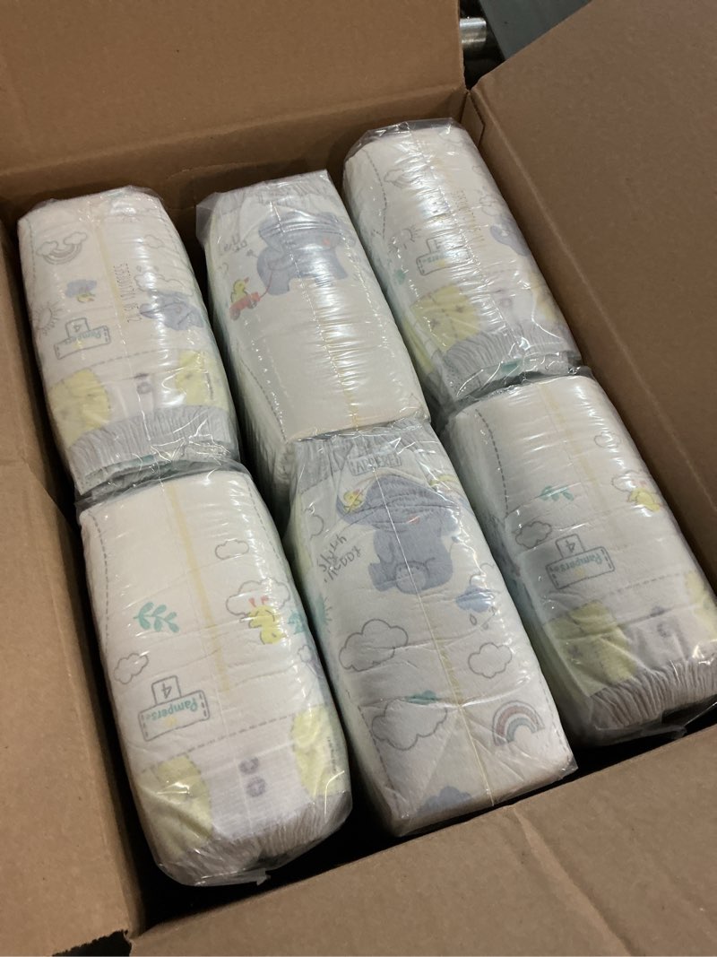 Condition photo showing New/Like New for pampers swaddlers diapers, size 4 (15-34 lbs), 150 count, absorbent, keeps baby dry and comfortable, skin safe disposable baby diaper (packaging may vary) size 4 150