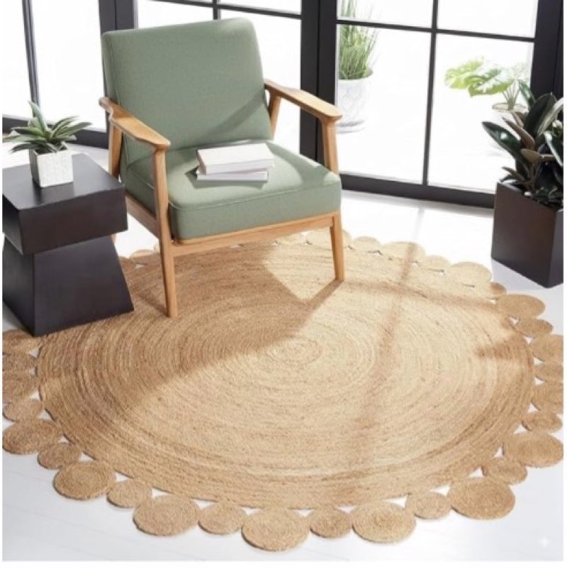 gruhum handwoven jute area rug - 4 feet round - natural fiber - boho rustic vintage beige braided reversible rug - eco friendly rugs for bedroom - kitchen - living room - farmhouse (4'ft round)
