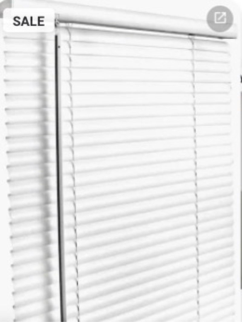 window blinds: white, 35 in wd, 64 in ht, 1 in dp, vinyl, left, cordless 