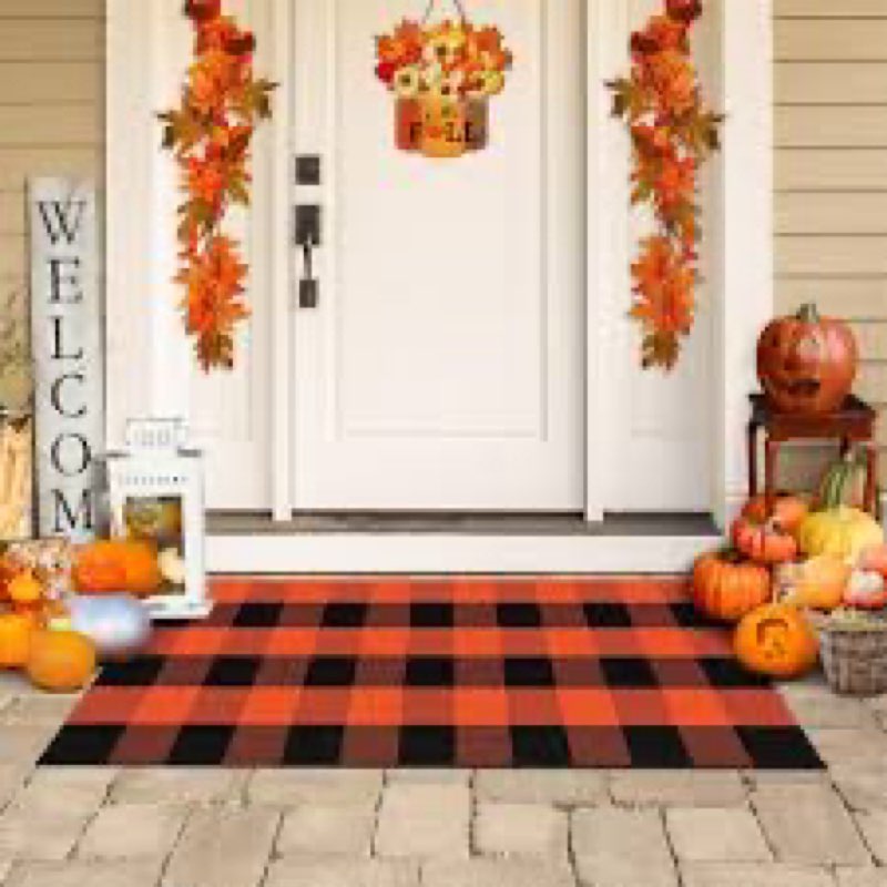 Uphome Bufflo Plaid Outdoor Rug 27.5"x43", Fall Decor Check Front Door Mat, Indoor Outdoor Farmhouse