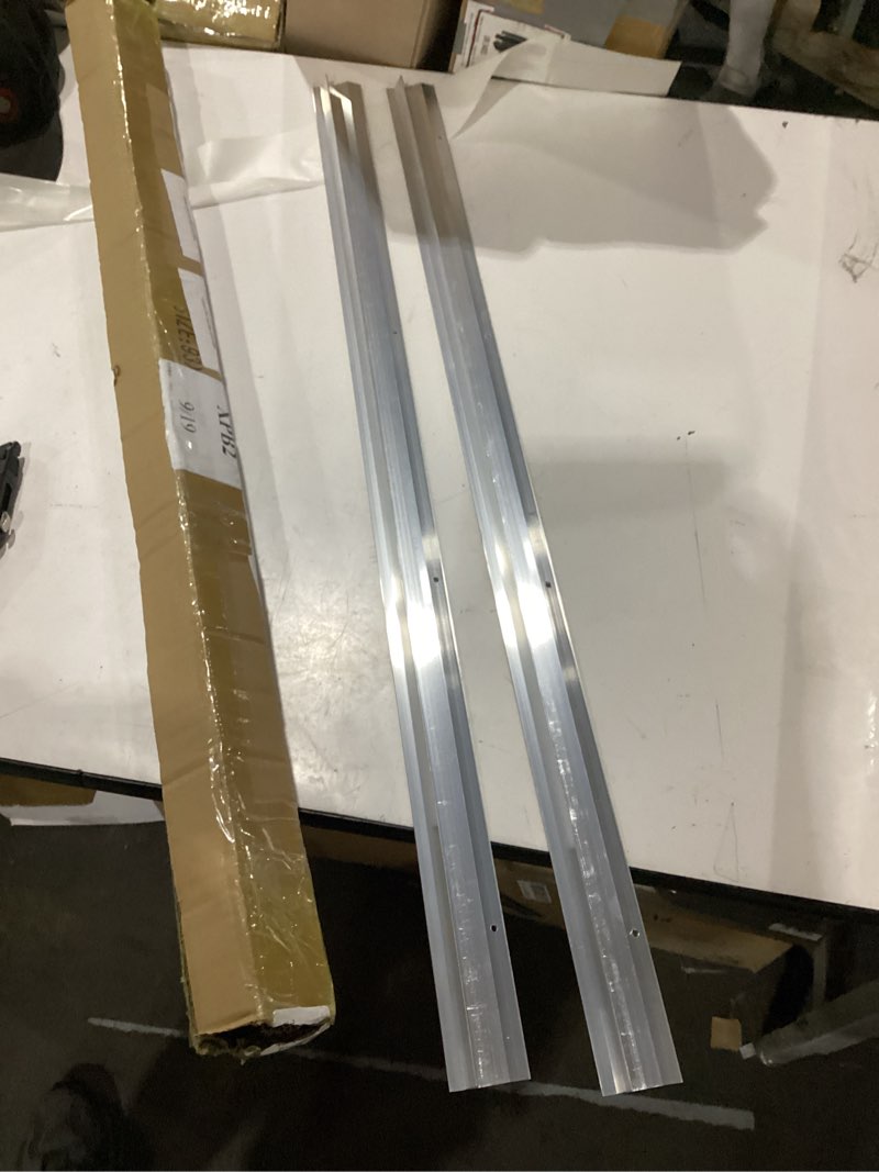 Condition photo showing New/Like New for blulu 2 pcs 36 in aluminum door drip cap with screws, rain drip guard, door bottom sweep edge deflector overall height 1-1/2 in window rain deflector for diverting house rainwater(silver)