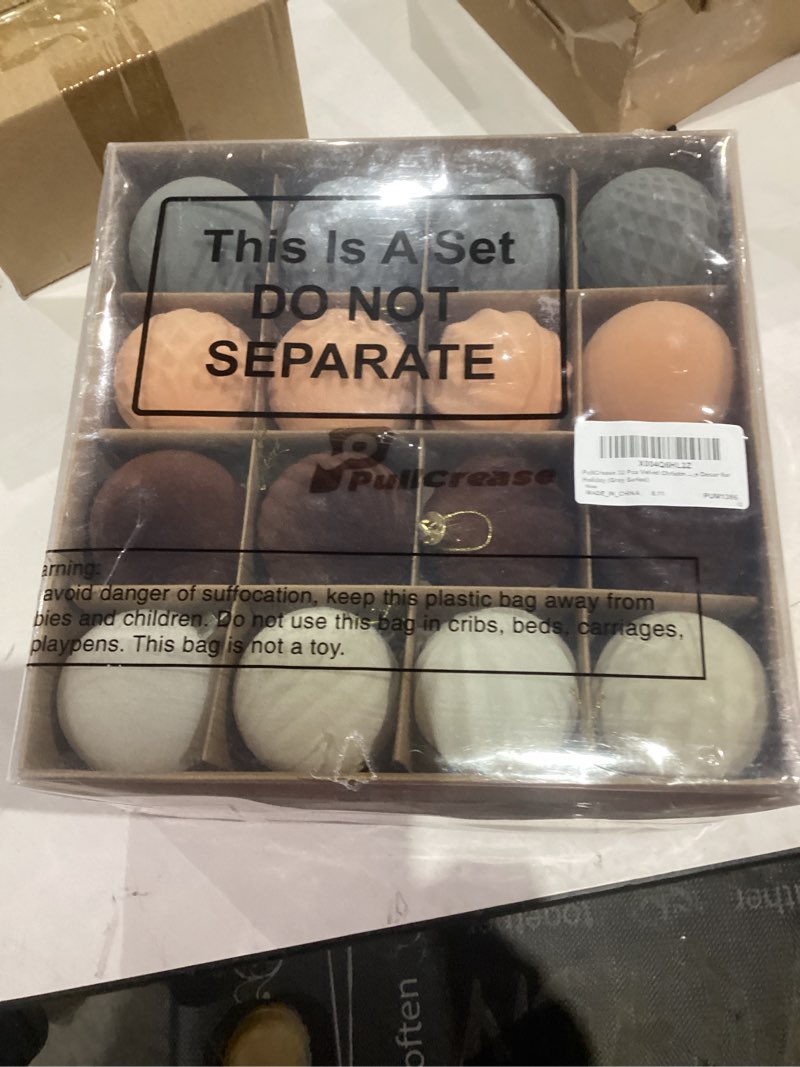 Condition photo showing New/Like New for 32 Pcs Velvet Christmas Balls Bulk 2.36 Inch Flocked Christmas Tree Ball Ornament Plastic Decorative Hanging Ornament Xmas Bulb Decorations Xmas Tree Decor for Holiday (Gray Series) Gray Series 32