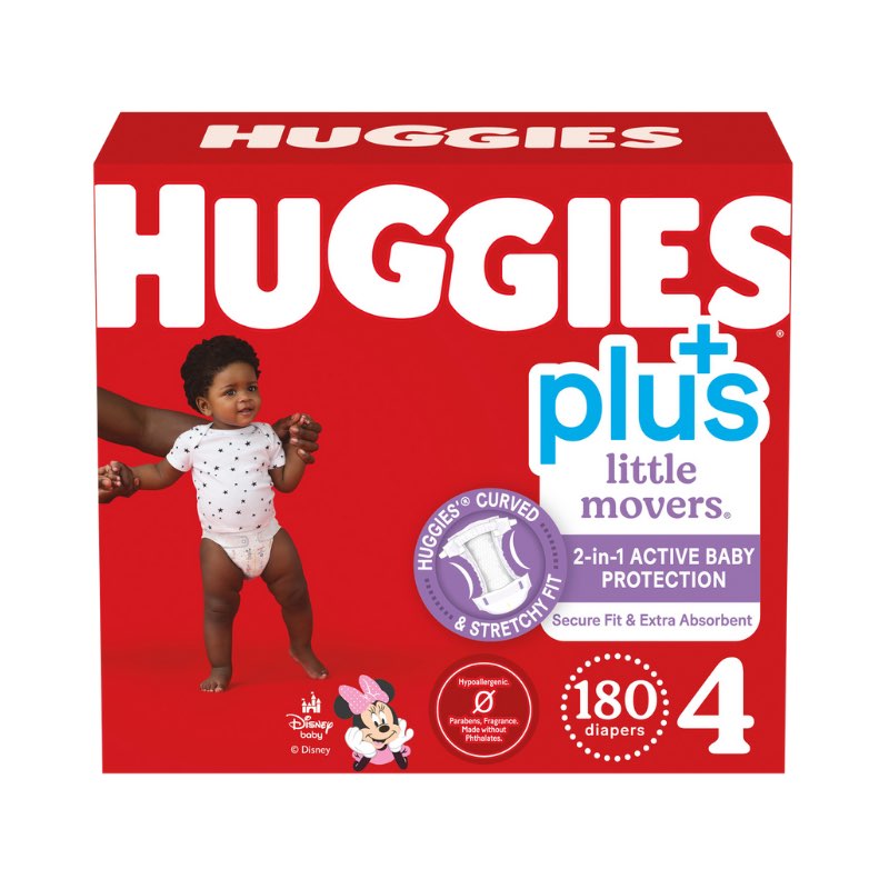 huggies, plus little movers diapers, disney baby, size 4