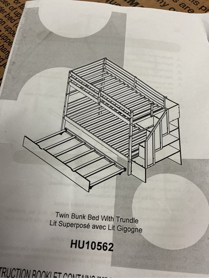 Condition photo showing As Is for (incomplete  box 2/2)hu10562wh-12 giantex twin over twin bunk bed with trundle and storage stairs, solid wood bunk bed convertible 3 bed frames for bedroom