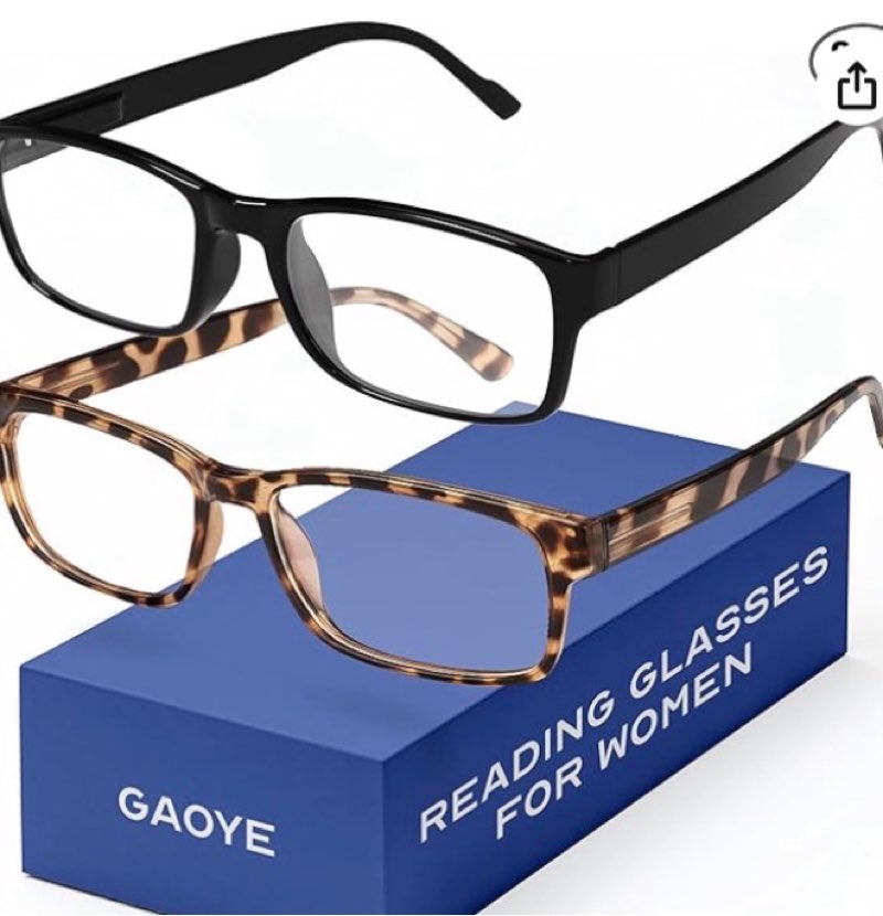 Gaoye 0.0 2-Pack of Reading Glasses for Women - Blue-Light Filter, UV Protection - Readers with Rectangle Frames