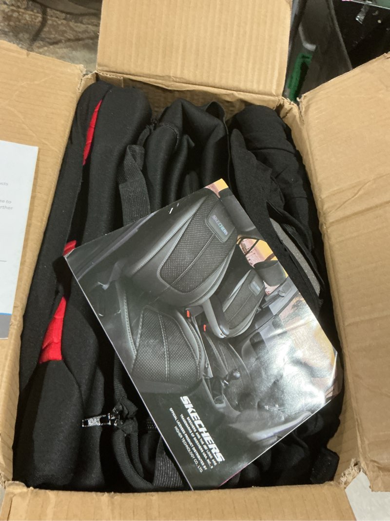 Condition photo showing As Is for skechers memory foam™ car seat cover full sets, hexcomb breathable thick seat covers, airbag compatible, automotive comfort & protection for most cars,van,trucks, suvs (red,full set) full set seat covers black and red
