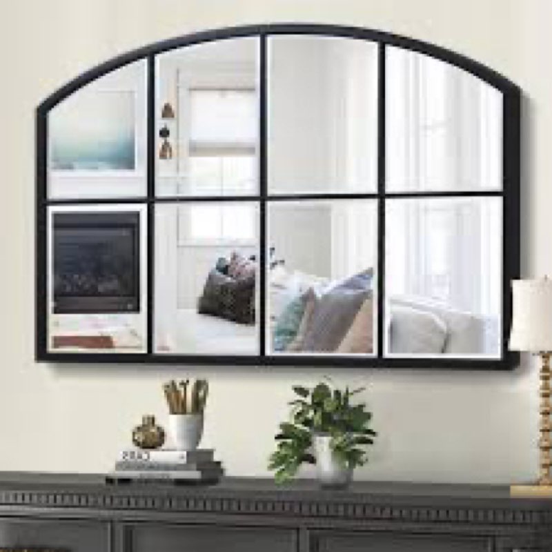 Jesantab Black Window Mirrors for Wall Decor, Farmhouse Wide Arched Mirror, Wood Framed Decorative M