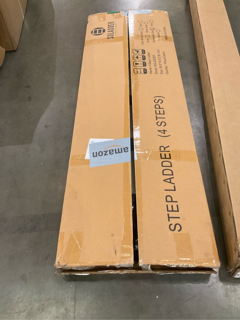 Condition photo showing Good Condition for 4 Step Ladder, Folding Step Stool with Anti-Slip Wide Sturdy Pedal and Handgrip, Portable Lightweight Aluminum Stepladder, 300 lbs Capacity, Multi-Use for Home, Library - Brown Gold Gold 4 Step