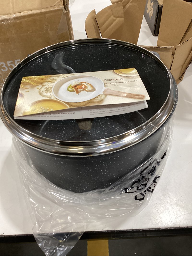 Condition photo showing Good Condition for carote 1.5qt & 3.0qt sauce pan sets with lid cooking pots nonstick saucepans cookware set with pour spout small kitchen pot, induction comptable, easy to clean, pfoa free (classic granite) black 1.5qt+3qt
