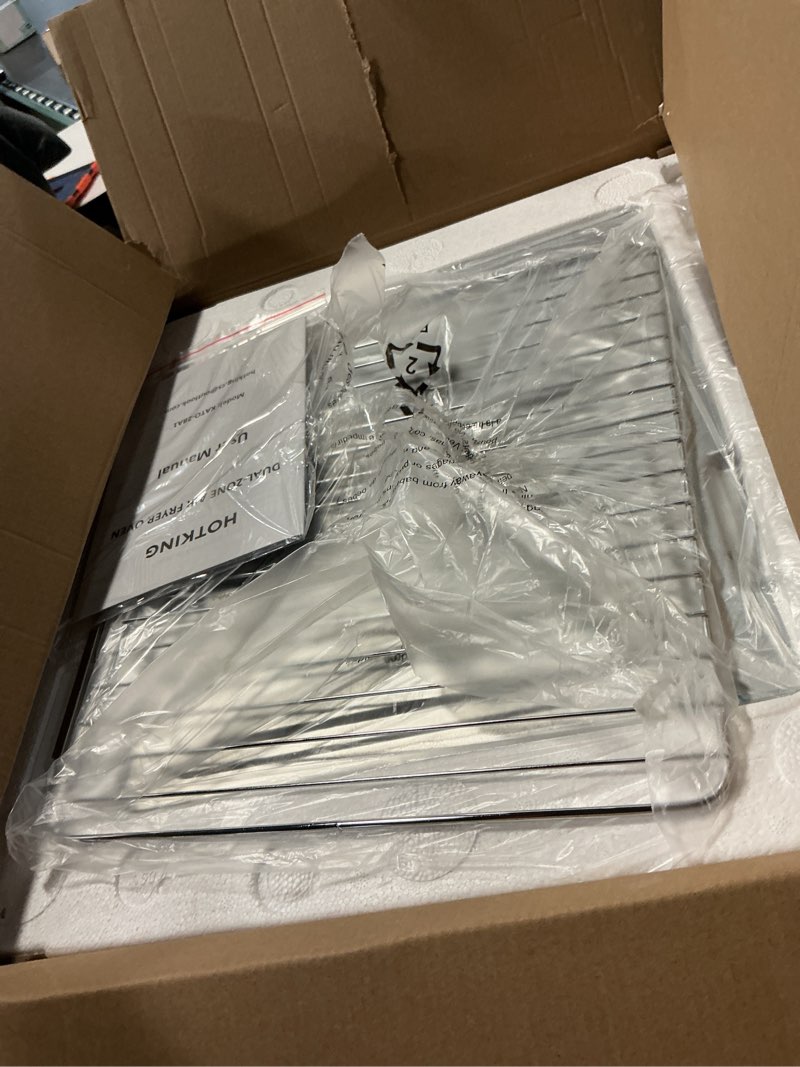 Condition photo showing Good Condition for HotKing Dual-Zone Air Fryer Toaster Oven Combo, 28 QT Extra Large, Non Toxic Stainless Steel Convection Oven with French Door, Countertop Airfryer with Window, Racks, Rotisserie, Dehydrator, ETL Rated 28 Quart