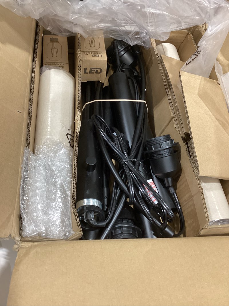 Condition photo showing As Is for Dimmable Floor Lamp - 3 Lights Arc Floor Lamps for Living Room, 1000LM Modern Tall Standing Lamp With Beige Shades & Heavy Base, Mid Century Tree Floor Lamp for Bedroom Office, 3 LED Bulbs Included Matte Black-Beige Linen Shades