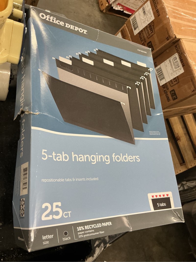 Condition photo showing New/Like New for office depot® brand hanging file folders, 1/5-cut, letter size, black, pack of 25 folders