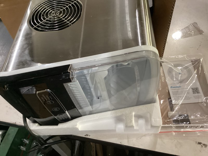 Condition photo showing Good Condition for (not tested)goveelife smart countertop ice makers, portable ice maker machine with self-cleaning, 6 mins 9 bullet ice, 26lbs/24hrs, voice remote for home kitchen party camping, with ice scoop stainless silver