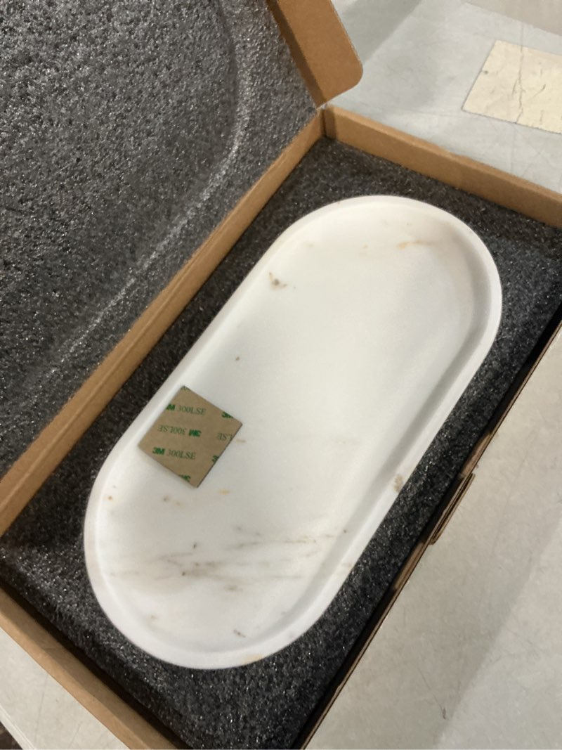 Condition photo showing New/Like New for koville white marble tray with gold pattern for bathroom counter, stone trays for home decor marble vanity tray, stone storage trays for perfume, jewelry, decorative tray for dresser organizer white golden calacatta 12" x 6" x 0.7"