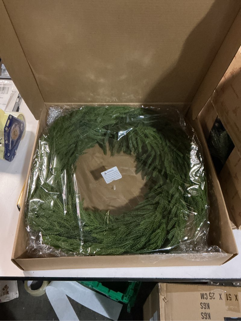 26" Norfolk Pine Wreath for Front Door, Artificial Christmas Wreaths Faux Green Fake Pine Needles Wreath for Front Door Wall Windows Indoor Outdoor Christmas Decor