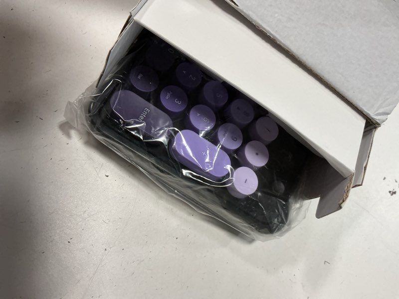 Condition photo showing Good Condition for Wireless Keyboard and Mouse Combo, 2.4GHz Retro Full-Size Typewriter Keyboard with Number Pad and Wireless Mouse for PC/Laptop/Desktop/Windows (Black Purple Colorful) Purple Mix