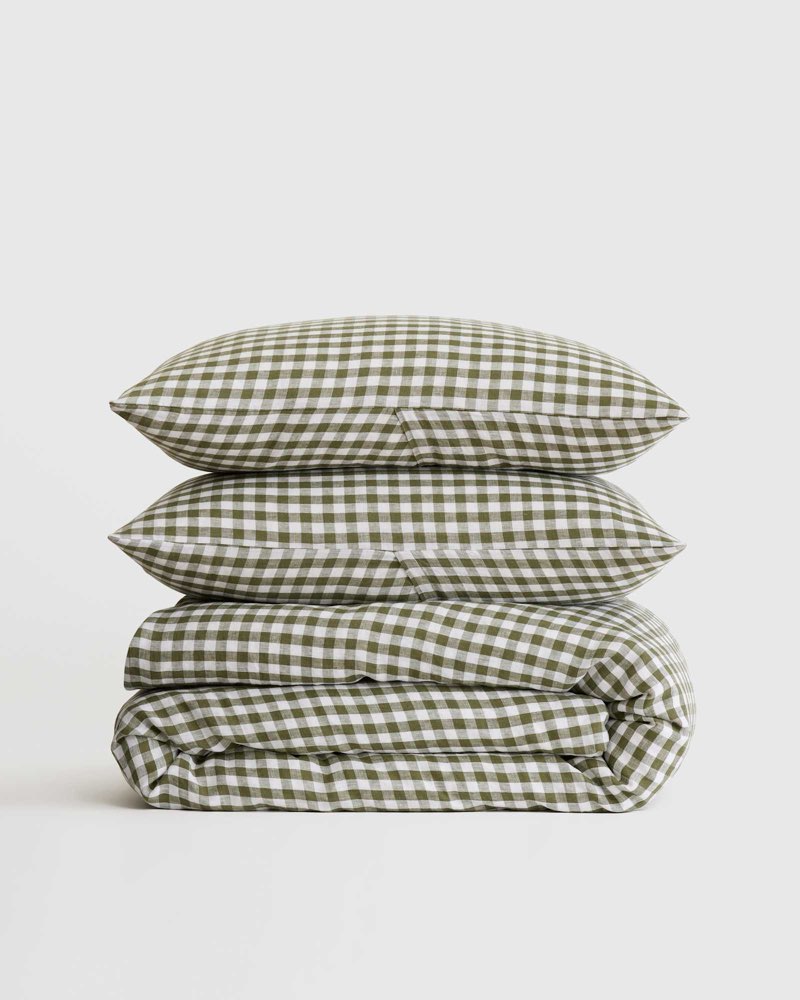 quince european linen gingham duvet cover set 3 pieces /kingcal king/