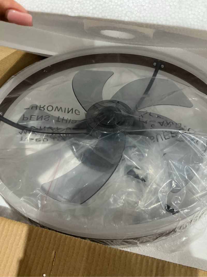 Condition photo showing Good Condition for volisun low profile ceiling fans with lights and remote, 19.7in farmhouse ceiling fans with light flush mount, 3000k-6500k dimmable fandelier led fan light, bladeless ceiling fans for bedroom walnut 19.7 inch