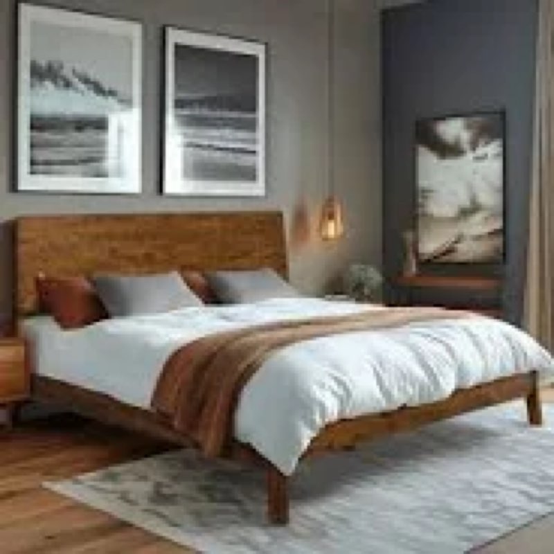 Serenity Premium Solid Wood Bed Frame with Headboard, Scandinavian Signature High Headboard Wood Bed, 800 lb Capacity, No Box Spring Needed, Fits All Mattresses, 5-Year Warranty King Size 