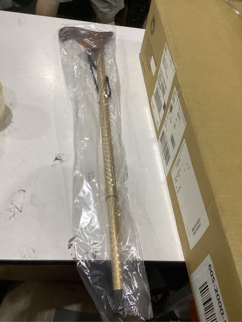 Condition photo showing Good Condition for brazos adjustable walking cane for men and women made of lightweight engraved aluminum with wooden handle, wrist strap and rubber tip, gold body with walnut handle, fsa & hsa eligible gold/walnut 1