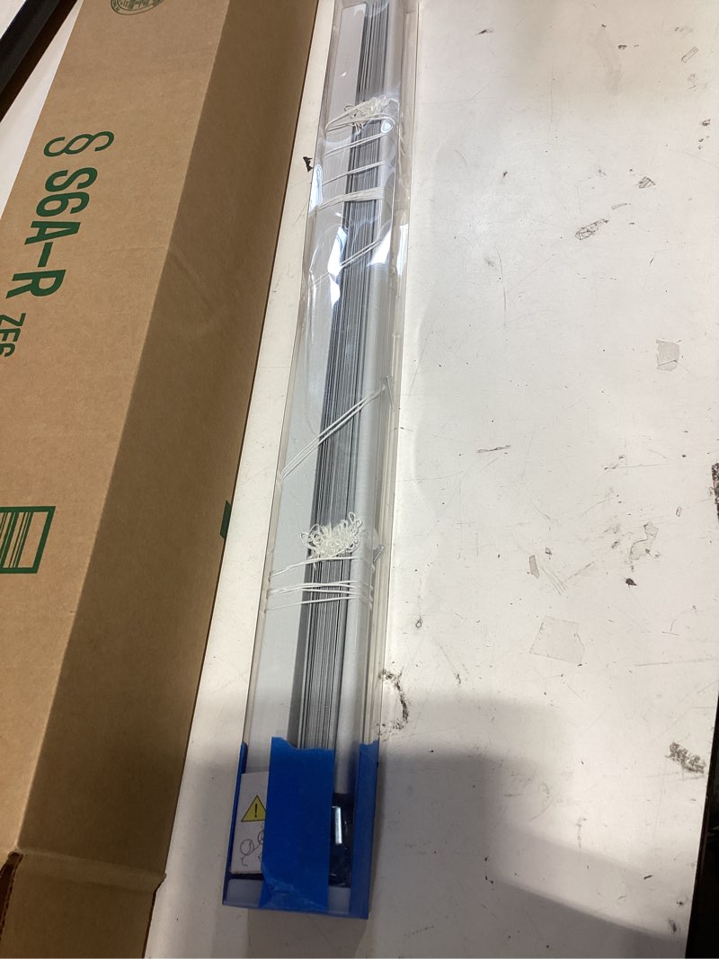 Condition photo showing As Is for yiibaii mini blinds for 27.5" w x 64" h windows 1" aluminum horizontal venetian blinds darkening with rope and pole can mounted inside or outside