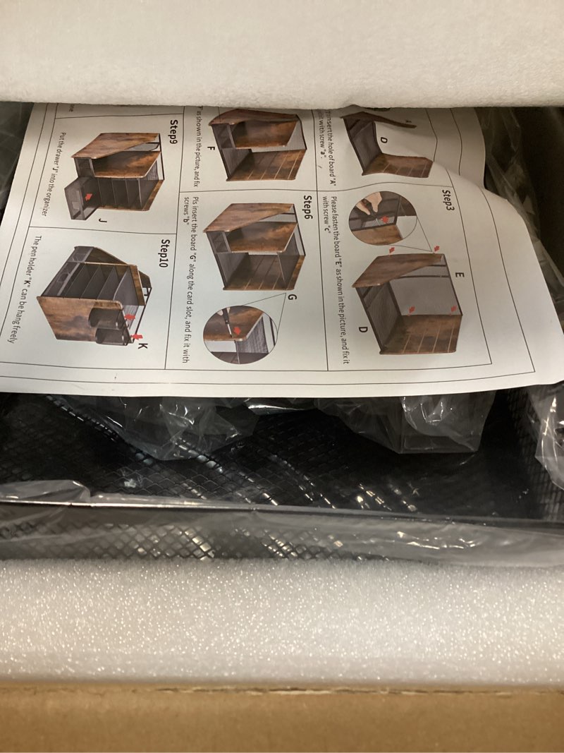 Condition photo showing Good Condition for marbrasse desk organizer with file holder, 5-tier paper letter tray organizer with drawer and 2 pen holder, mesh desktop organizer and storage with magazine holder for office supplies (wood-black)