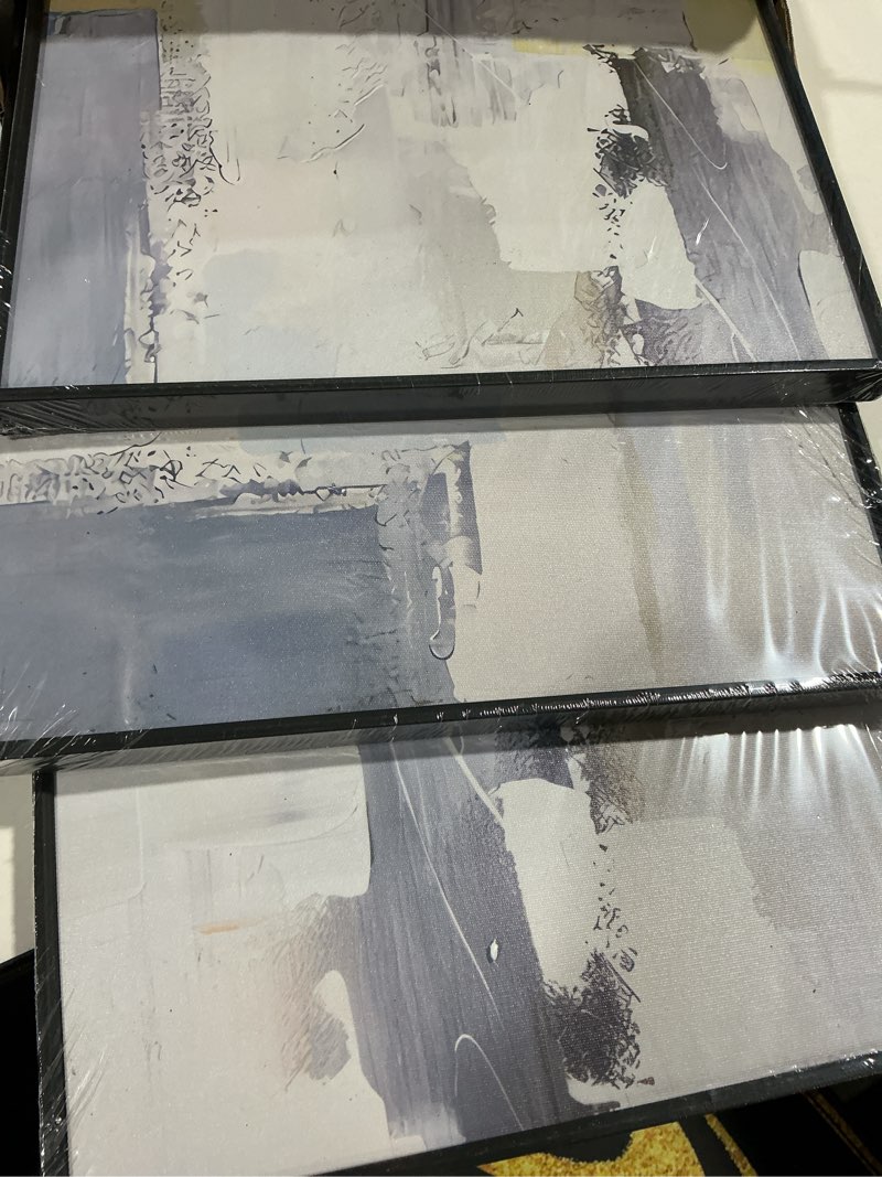 Condition photo showing Good Condition for Wall Art Set of 3 Boho Natural Simple Black White for Living Room Bedroom Large Wall Art Paintings Framed Canvas painting Artworks for Office Decor, Posters&Prints Home Decor (16" x 24", Grey) 16" x 24" Grey