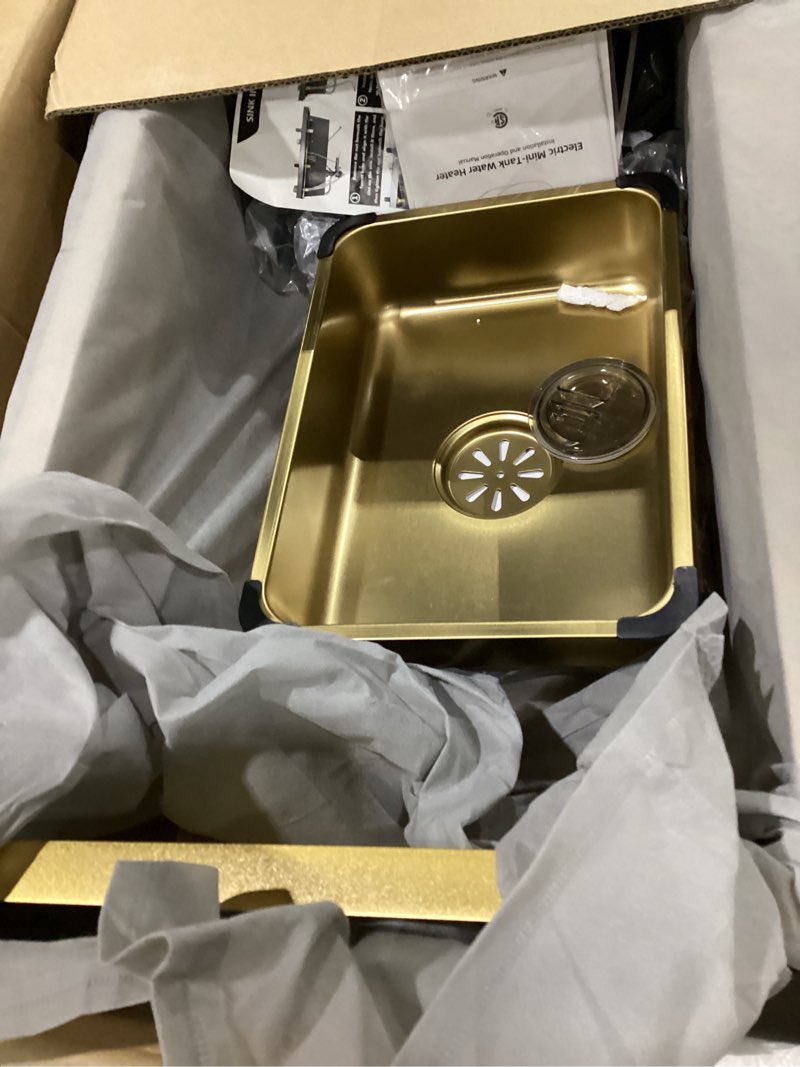 Condition photo showing Good Condition for sinks undermount or countertop single bowl stainless steel kitchen sink with drain basket, cutting board, vegetable sink, multi-function pull-out faucet set (gold, 31.5x18x9 inch)