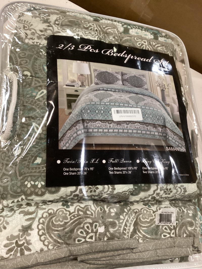 Condition photo showing Good Condition for fancy linen 3pc quilted coverlet bedspread set new (king/california king, brown teal floral) king/california king brown teal floral