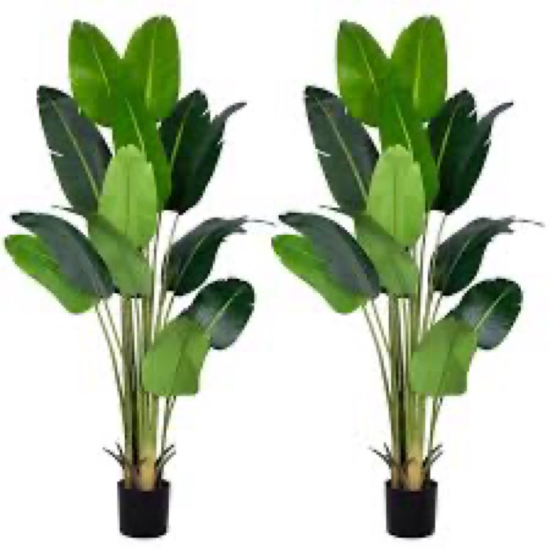 artificial bird of paradise plant 7ft fake tropical palm tree with 17trunks faux banana leaf trees in pot for home indoor outdoor office modern decor housewarming gift?2pcs? 2pack 7ft