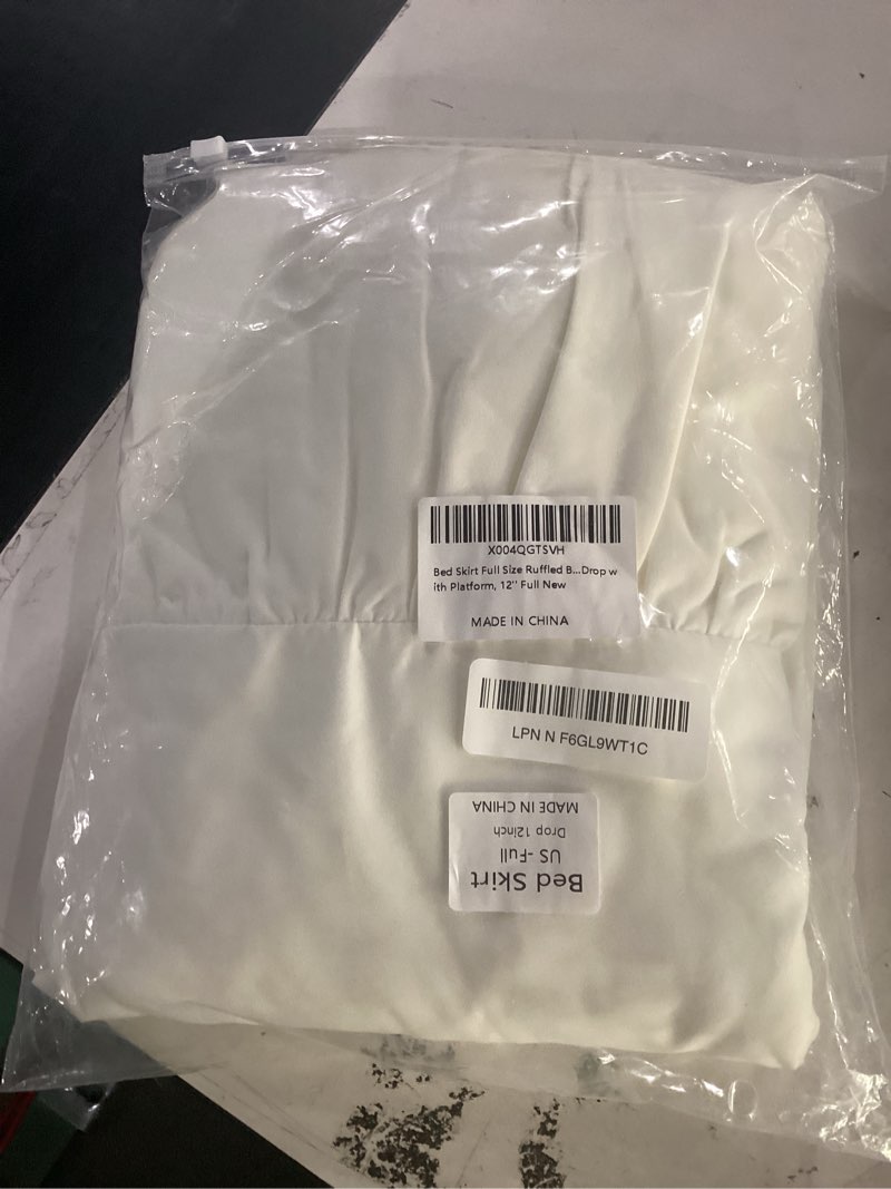 Condition photo showing Good Condition for bed skirt full size ruffled bed skirt with split corners, full bed skirts 12 inch drop with platform, 12'' full-ivory ivory 12''full